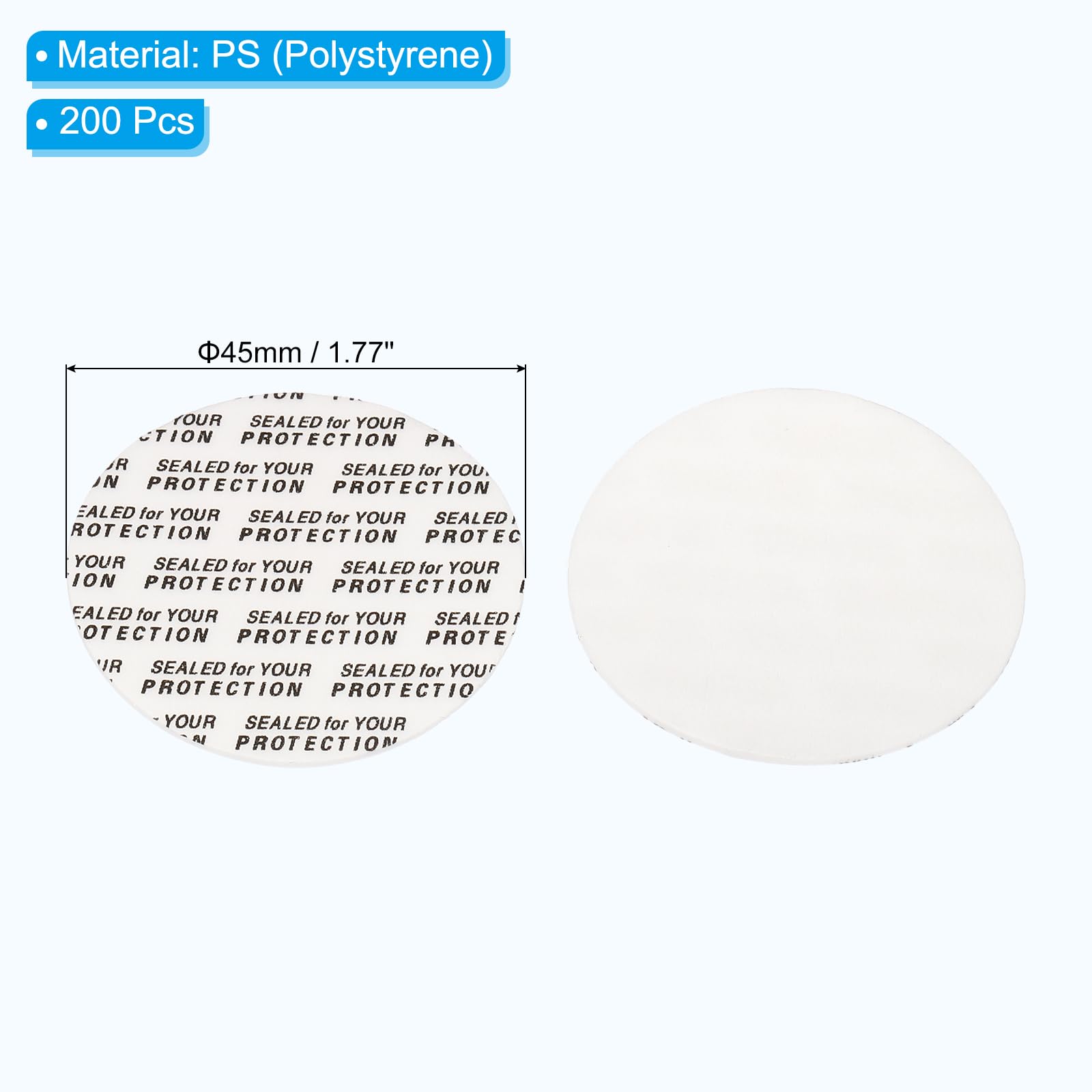 PATIKIL 45mm/1.8" Foam Lid Liner, 200 Pack Adhesive PS Foam Pressure Sensitive Seal Cap Liners Resistant Tamper for Plastic Glass Jar Bottle Cap Seals