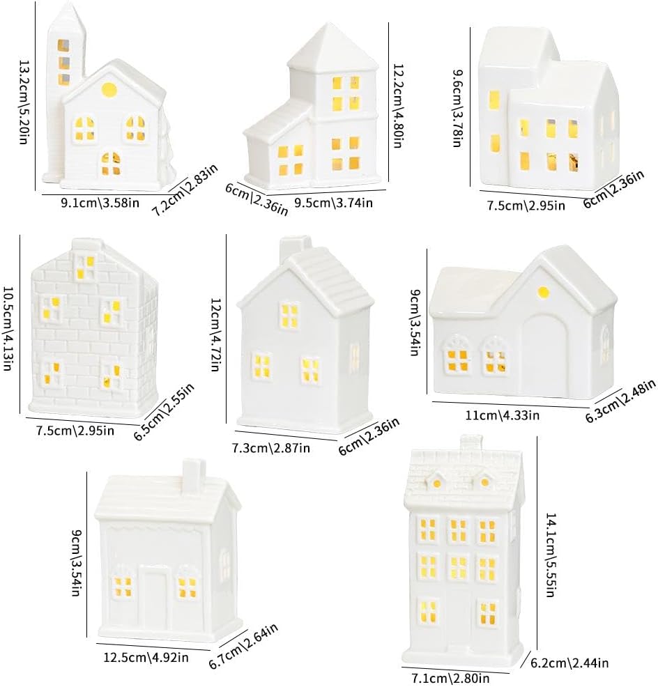 Regine Switzerland Christmas Village Houses - Illuminated White Ceramic Set with Remote Control | Rustic Holiday Decor for Tabletop Display