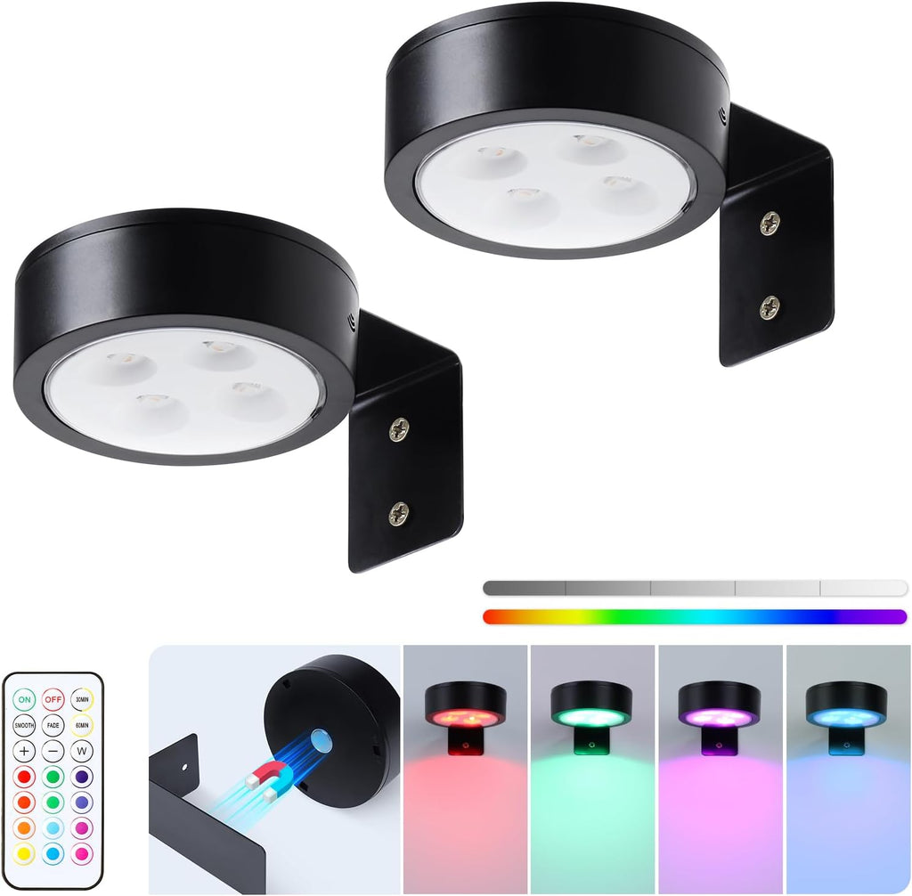 Skiennix 2-Pack Wireless Battery Operated Painting Light - RGB Remote Control Art Display, Dimmable Black
