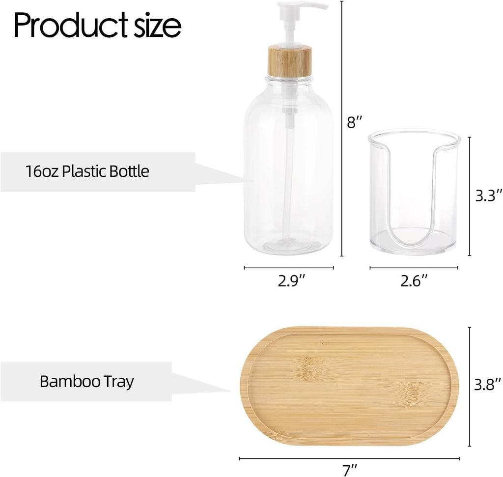 Regine Switzerland Mouthwash Dispenser - 17oz Refillable Clear Pump Bottle with Cup Holder & Tray