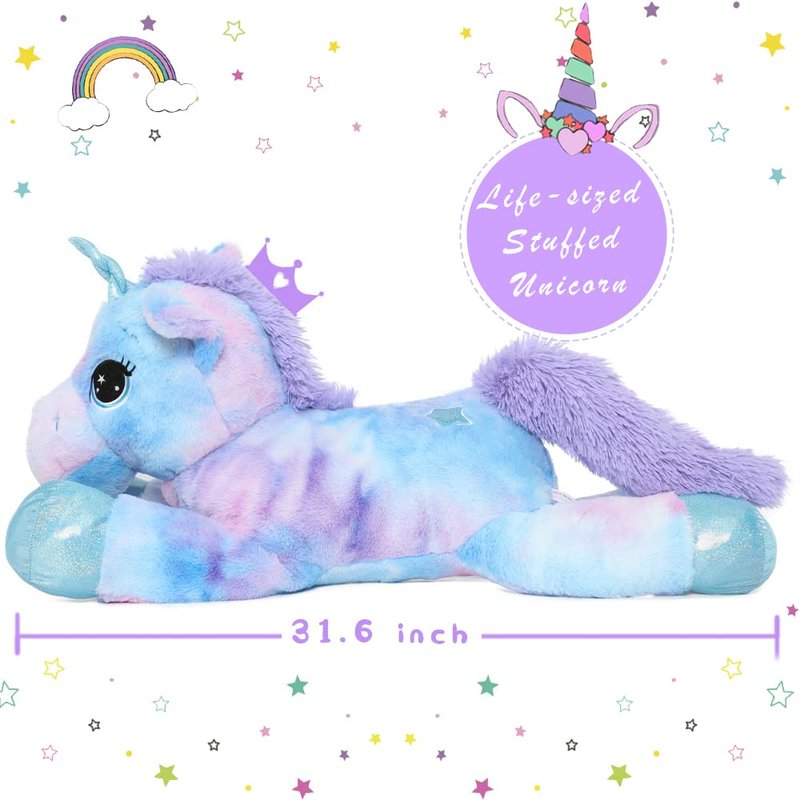 Muiteiur 31.6 Inch Unicorn Stuffed Animal, Large Stuffed Unicorn for Girls, Soft Plush Pillow Gifts for Girls Boys Kids, Blue