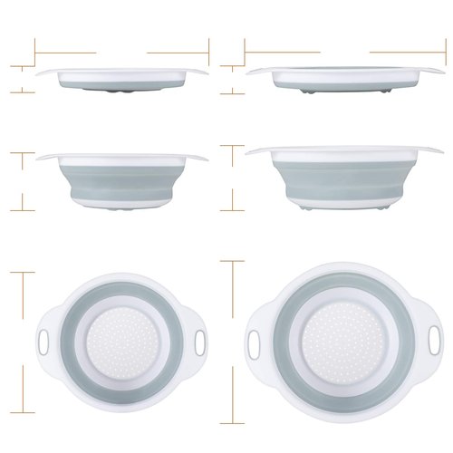 Colander Collapsible, Kitchen Strainer Colander, Collapsible Colander with Extendable Handles for Draining Veggies, Pasta,Fruit, Includes 6, 4 Quart Over the Sink Strainer Folding and 2 Quart Round