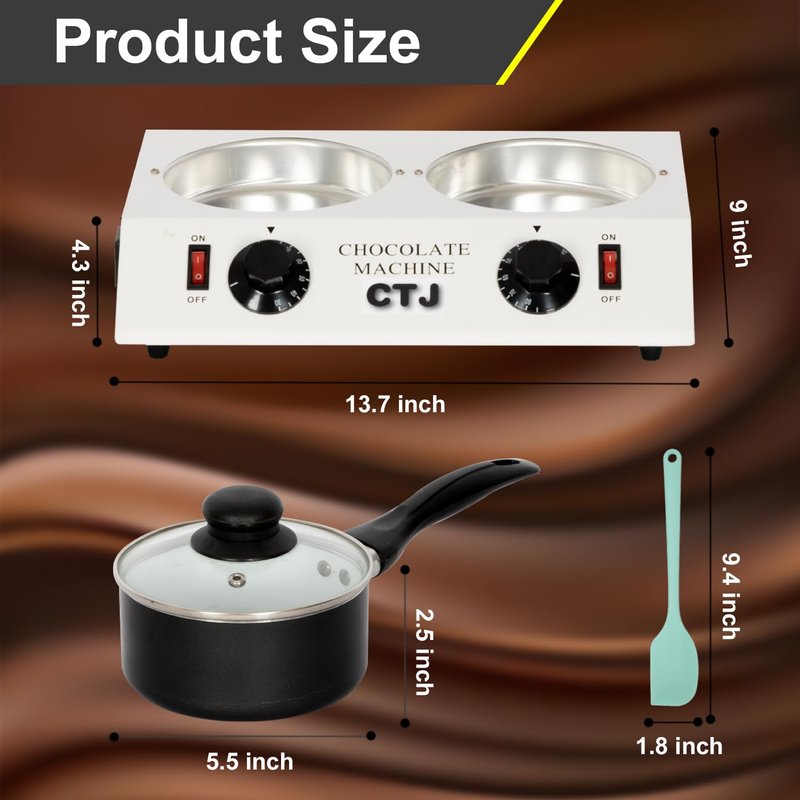 CTJ Chocolate Melting Pot 86°F-185°FTem Control Electric Chocolate Tempering Machine with Silicone Spatula for Melting Chocolate, Butter, Nacho Cheese, Candies, Cream and Warm Coffee, Milk