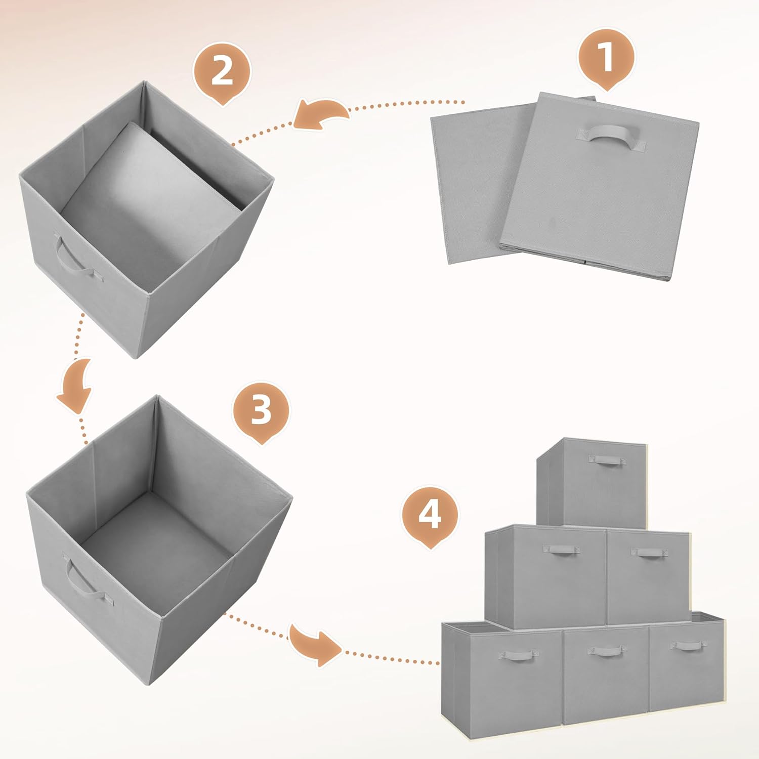 Storage Maniac Collapsible Storage Cubes - 13 Inch Fabric Bins with Handles | 6-Pack Grey for Easy Organization