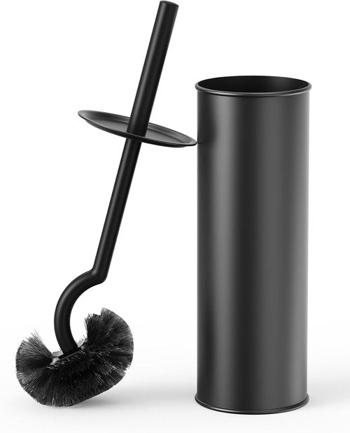Cesun Toilet Brush and Holder Set - Curved Design for Deep Cleaning | 304 Stainless Steel, Black, 2 Replaceable Heads