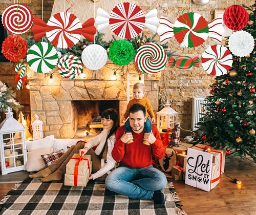 Moon Boat 15Pcs Candyland Christmas Party Decorations Set: Paper Fans, Honeycomb, Swirls