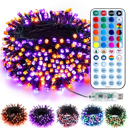 Brizled RGB Halloween 100 LED String Lights, USB - Orange/Purple, Green Wire