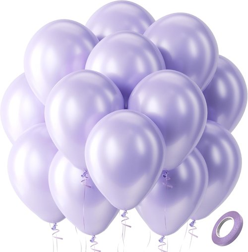 Bezente Pearl Lavender Latex Balloons - 100 Pack 12-Inch Round Light Pastel Purple Party Decor