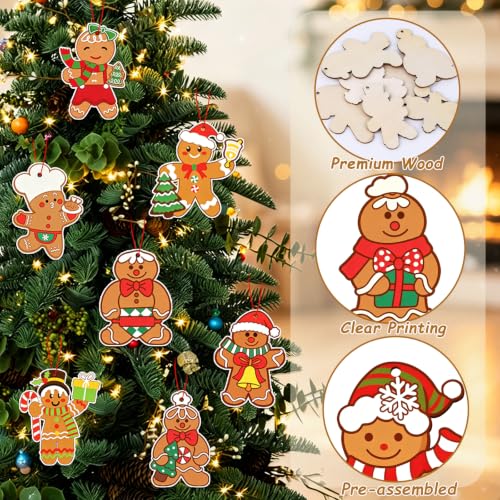 36-Pack Wooden Gingerbread Man Ornaments for Christmas Tree Decoration - BWFY