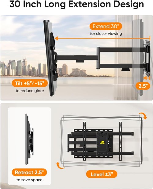Forging Mount Corner TV Mount - Long Arm Full Motion Wall Mount for 37-75 Inch TVs | Swivel & Tilt, Max VESA 600x400mm, 99lbs Capacity