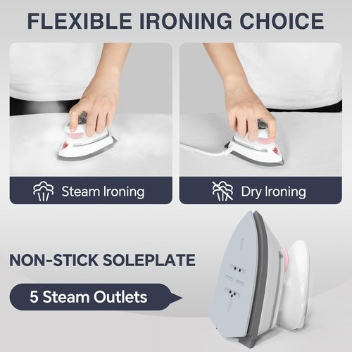 Beautural Mini Travel Steam Iron - Dual Voltage, Temperature Control, Non-Stick Soleplate | Perfect for Sewing & Quilting