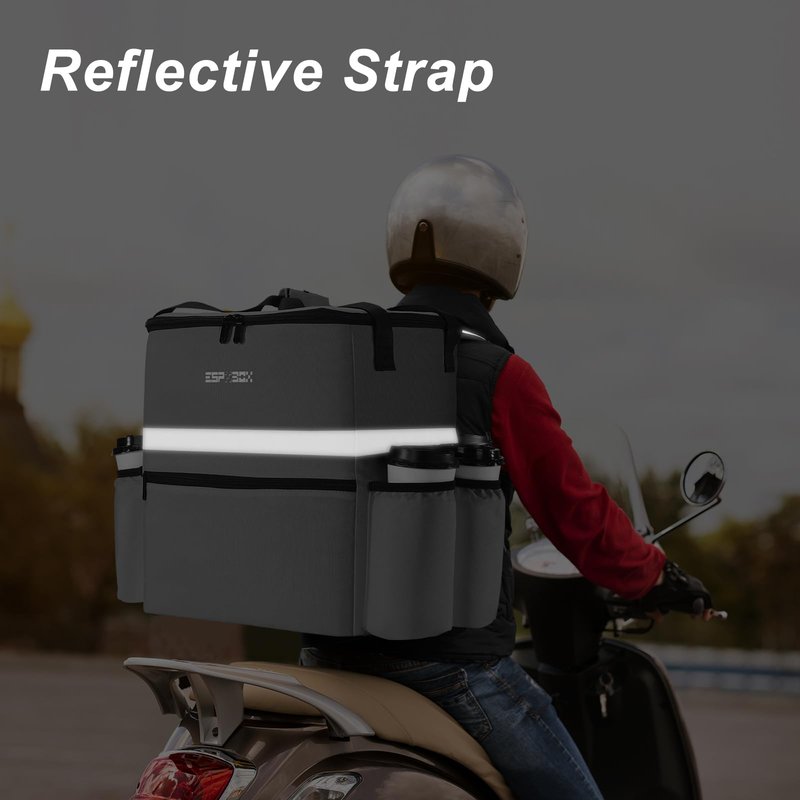 ESPXBOX Food Delivery Backpack with 4 Cup Holder, Insulated Pizza Delivery Bag for Delivery Bike, Large Leakproof Delivery Bags for Hot/Cold Food for Uber Eats, Doordash, Postmates（Gray）