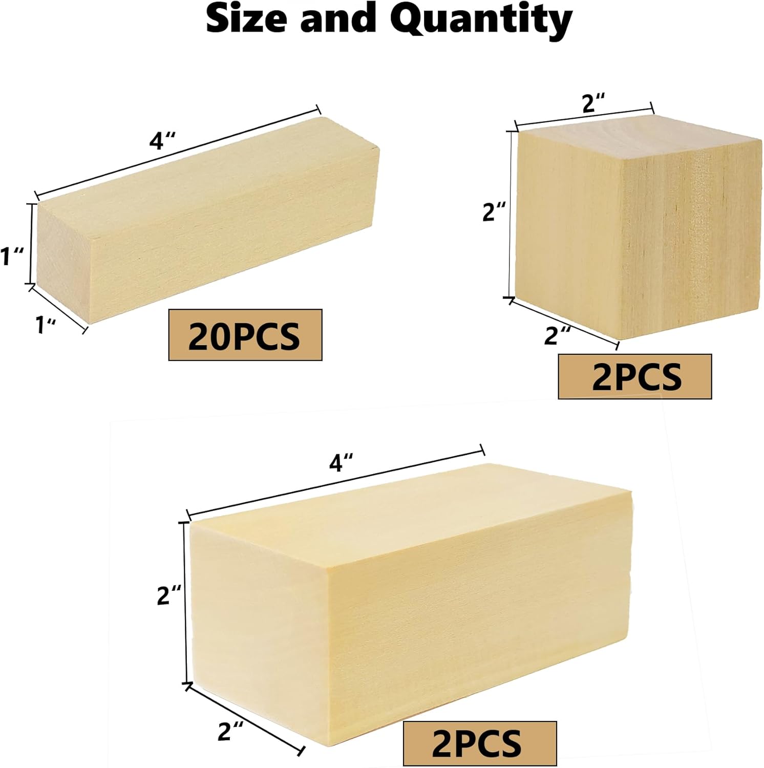 Ninekong Basswood Carving Blocks - 24PCS Whittling Kit with Soft Basswood in 3 Sizes (4"x1"x1", 4"x2"x2", 2"x2"x2")