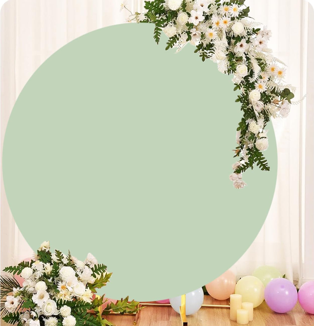 Skiennix Sage Green Spandex Round Backdrop Cover - 6.6 FT Fitted Stretch for Weddings & Parties