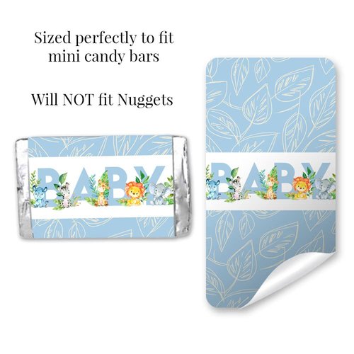 Amanda Creation Watercolor Jungle Animals Boy Baby Sprinkle Baby Shower Mini Chocolate Candy Bar Sticker Wrappers, 45 1.4" x 2.6" Wrap Around Labels, Great for Party Favors