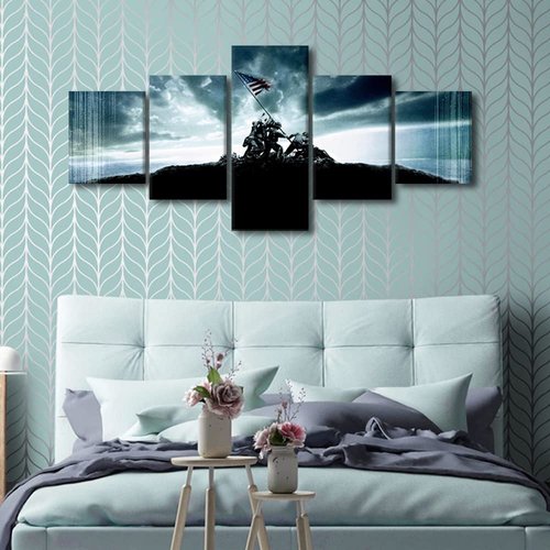 American Soldier Military Canvas Wall Art American Flag WWII Wall Art for Living Room Pictures for Bedroom Modern Home Decor Office Bathroom Decorations Artwork Framed Ready to Hang, 50"Wx24"H