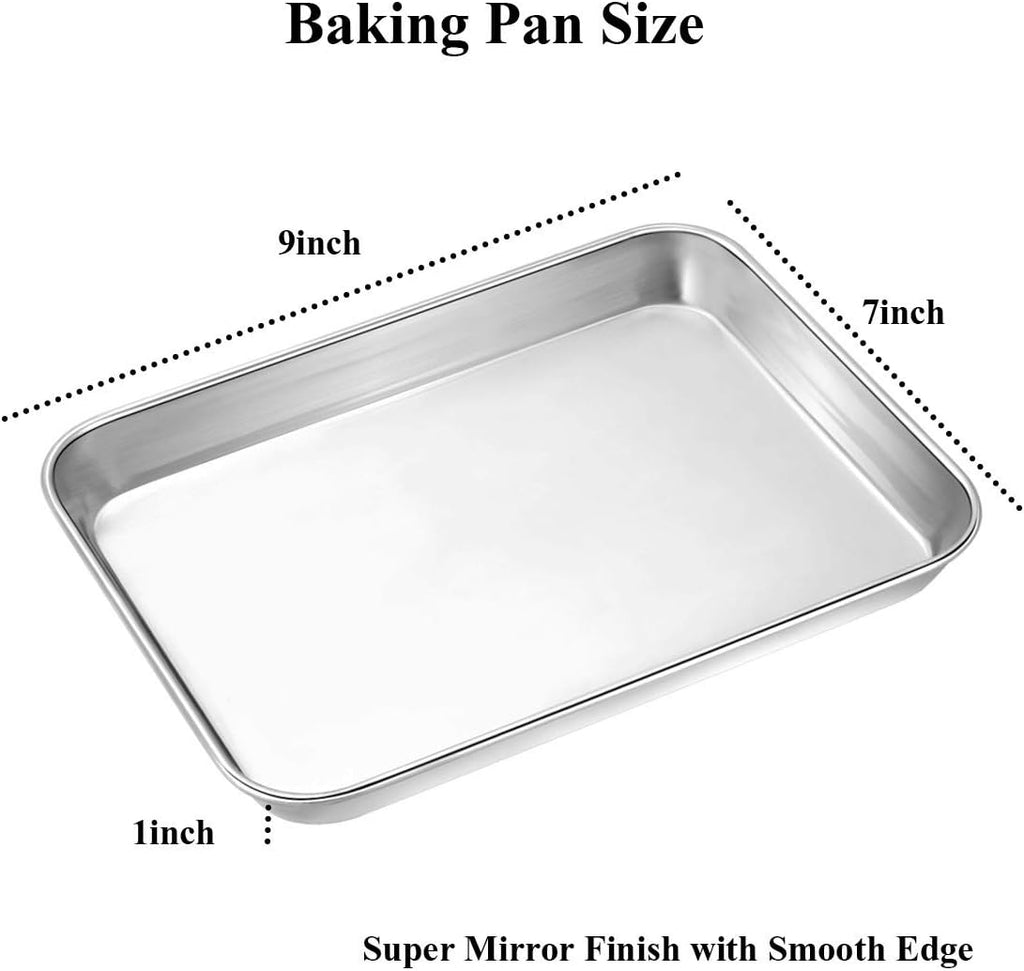 Wildone Baking Sheet Set - Stainless Steel Cookie Pans with Cooling Racks | 2 Sheets & 2 Racks, 9 x 7 x 1 Inch, Non-Toxic & Easy to Clean