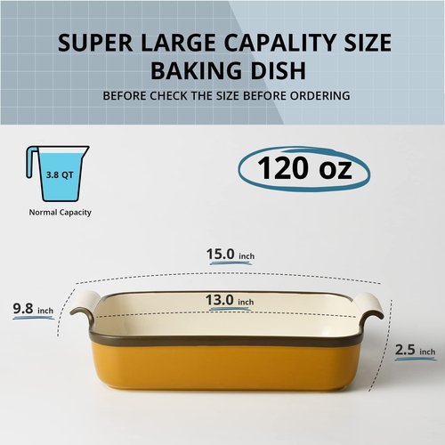 LIFVER Casserole Dish for Oven, 9x13 Ceramic Baking Dish, 120oz Large Lasagna Pan, Durable Deep Baking Pan with Handles, Oven Safe, Home & Kitchen Decor Gifts, Brown