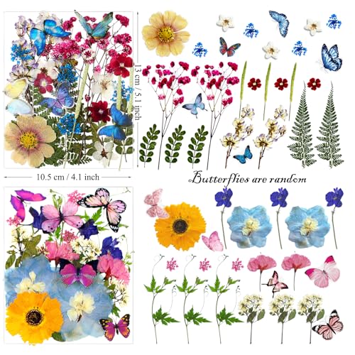 99Pcs Pressed Dried Flowers and Butterfly Stickers for Resin and Crafts