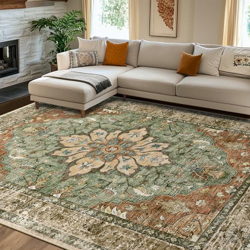 RELEANY Washable Area Rug 8x10 Vintage Floral Boho Non-Slip Pet Friendly