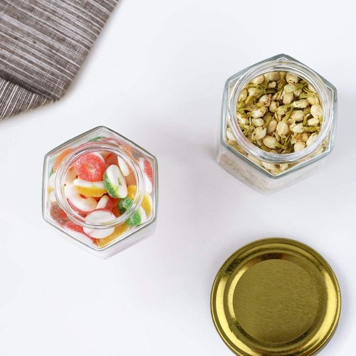 25Pack1.5oz Honey Jars,Mini Honey Jars With Dipper,Hexagon Glass Jar with Gold Lids,Glass Jar with Labels for Gifts,Wedding Favors,baby Favors and DIY Ideas