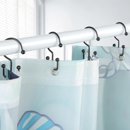 Goowin Shower Curtain Hooks - 12 Durable Rust-Proof Black Rings for Easy Glide Installation