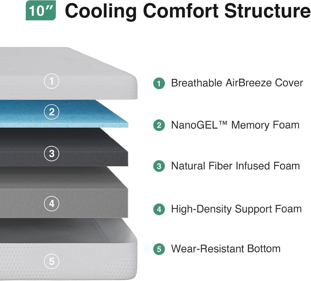Novilla Queen Mattress - 10 Inch Gel Memory Foam for Comfortable Sleep | CertiPUR-US Certified