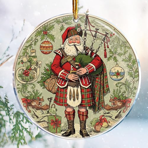 Funny Christmas Santa Highland Dress Ornament - Lochcarron Acrylic Decor