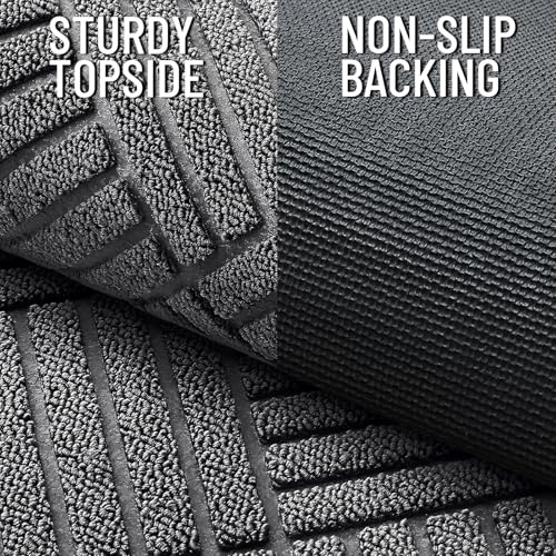 Heavy-Duty Front Door Mat, 29.5x17 Inch Waterproof Dirt Trapper - Grey