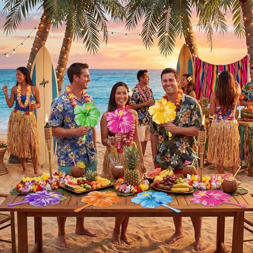 36-Piece Hibiscus Hand Fans Tropical Party Favors for Beach Luau Events