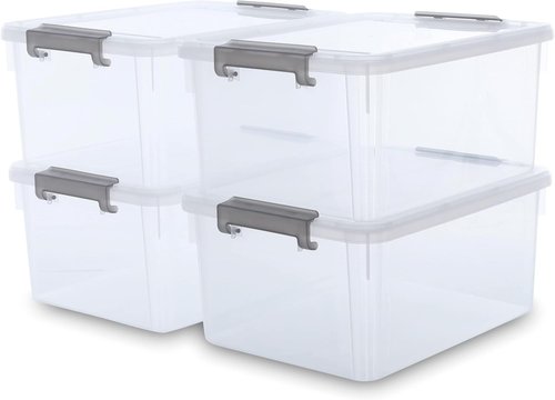 Citylife 17 QT Plastic Storage Bins - Stackable Latching Containers for Organizing | 4 Pack, Clear