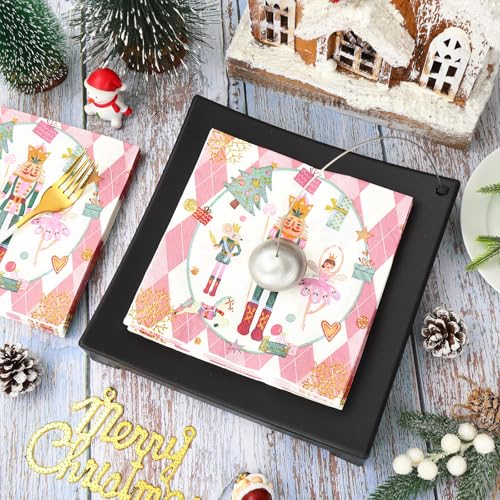 Pink Christmas Nutcracker Paper Napkins 100Pcs Disposable Holiday Party Supplies