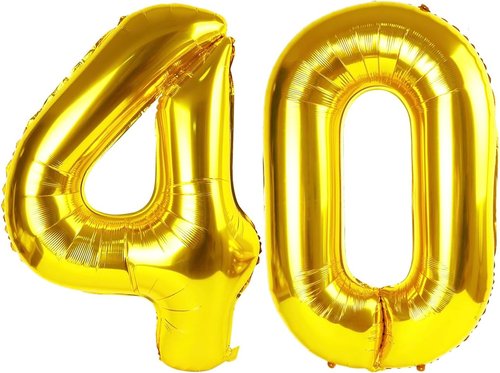 Gold Number 40 Balloon - 40 Inch Golden Birthday Decoration for 40th Celebration | Perfect for Men & Women