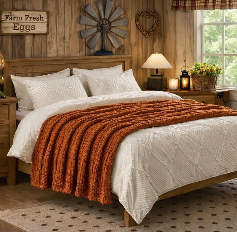 Lussena Rust Fleece Throw Blanket - 50x60 Soft Cozy Aesthetic Boho Blanket