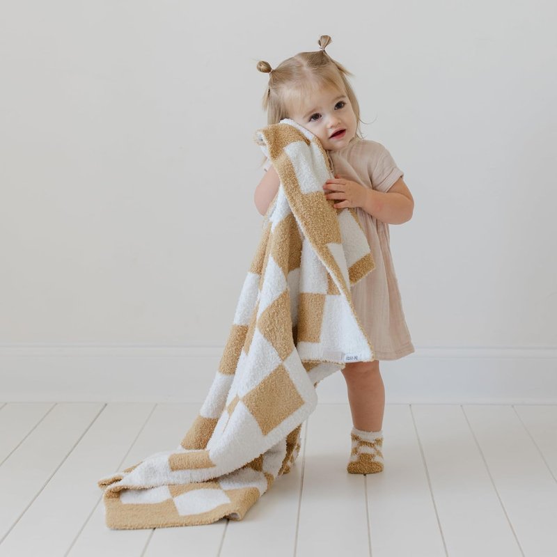 Orelle Checkered Baby Blanket & Matching Socks Set | Plush Baby Blanket | Luxury Ultra-Soft & Cozy Receiving Blanket | Newborn Gift & Registry Must-Have | 30x40” | Brown