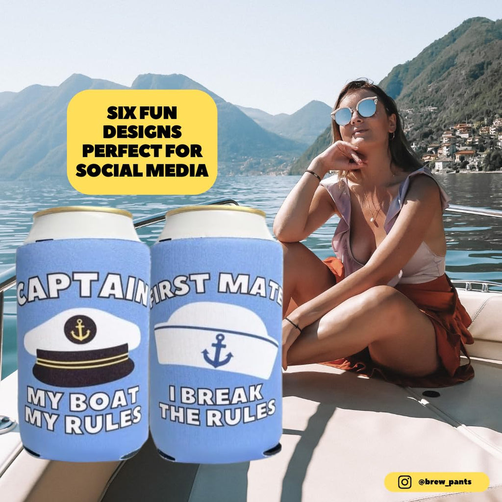 Brew Pants Boating Themed Coozies - Great Gift for Any Sailor - Premium Neoprene Material - 6 Pack (Standard 12oz Beer/Soda Can)