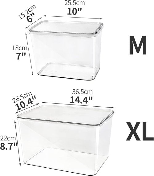 Lidded Plastic Storage Bins Set - Clear Desk Organizer Baskets for Kitchen & Closet | 3XL + 2M Sizes