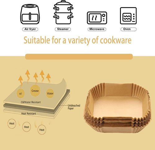 Air Fryer Paper Liners - 125PCS Non-Stick Disposable Baking Parchment | 8-Inch Square, Oil-Proof & Water-Proof