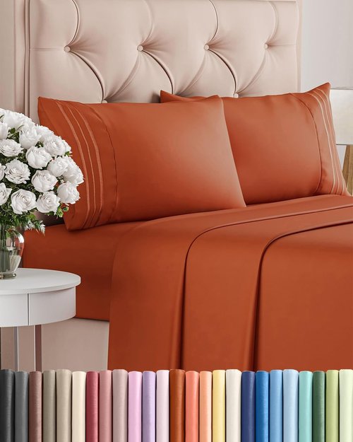 Cal King Size 4-Piece Sheet Set | Regine Switzerland Comfy Cooling Bed Sheets - Soft, Wrinkle-Free, Deep Pockets - Terracotta