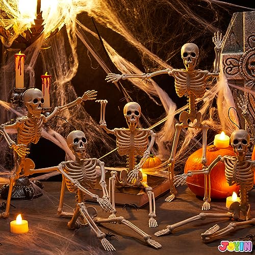 16-Inch Posable Halloween Skeletons (5-Pack) - Full Body Decor Set