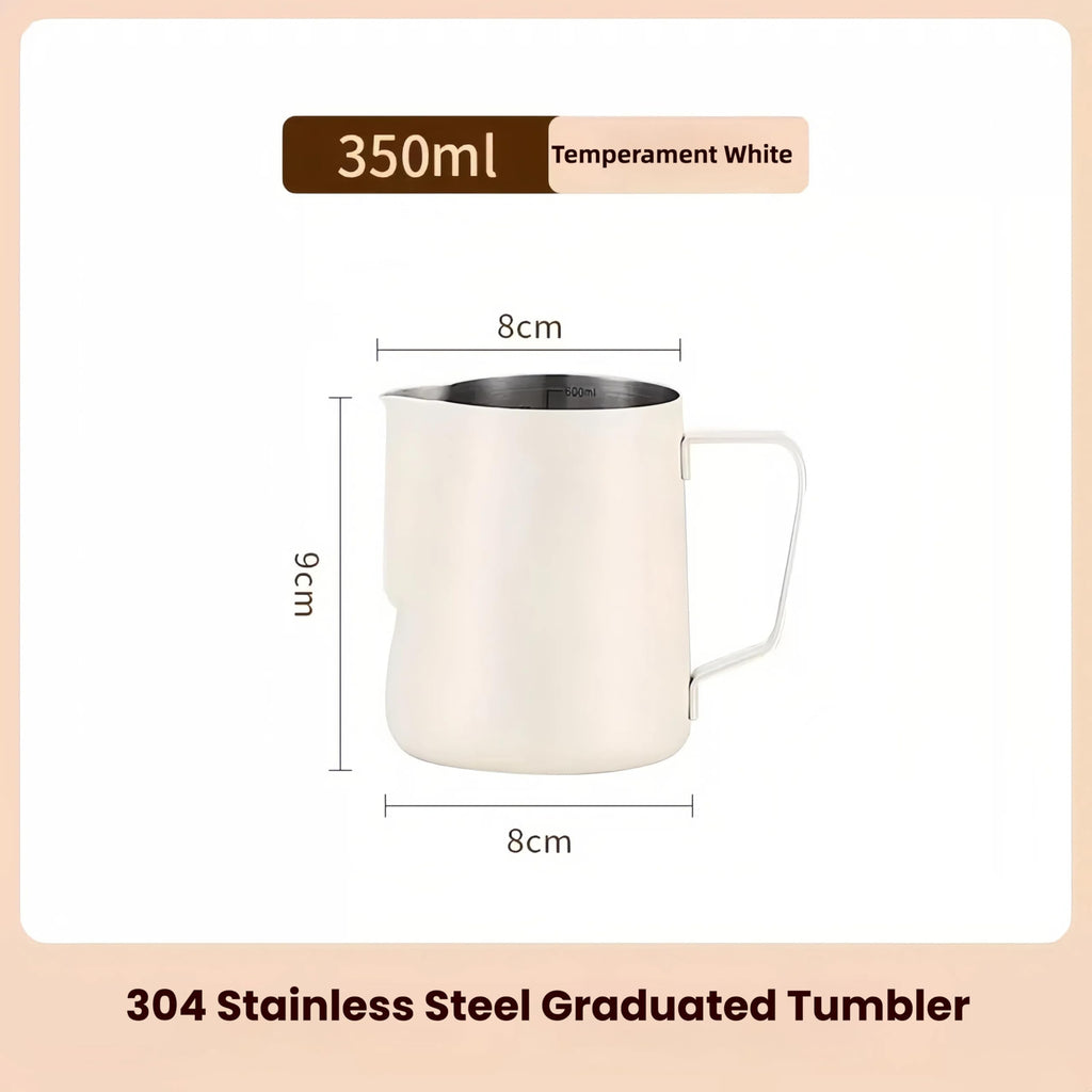 Milk Frothing Pitcher,(350ml/12oz) Steaming Pitchers,Stainless Steel Milk Cup,Cappuccino Latte Art Coffee,Barista Steam Pitchers,Temperament White