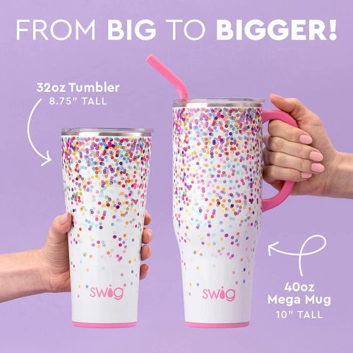 Swig Life 40oz Mega Mug, 40 oz Tumbler with Handle and Straw, Cup Holder Friendly, Dishwasher Safe, Extra Large Insulated Tumbler, Stainless Steel (Bay Breeze)