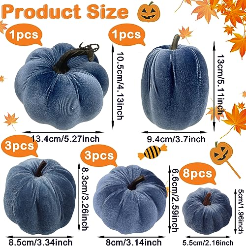 16 Pcs Velvet Pumpkins Set - Decorative Fabric Artificial Fall Pumpkins