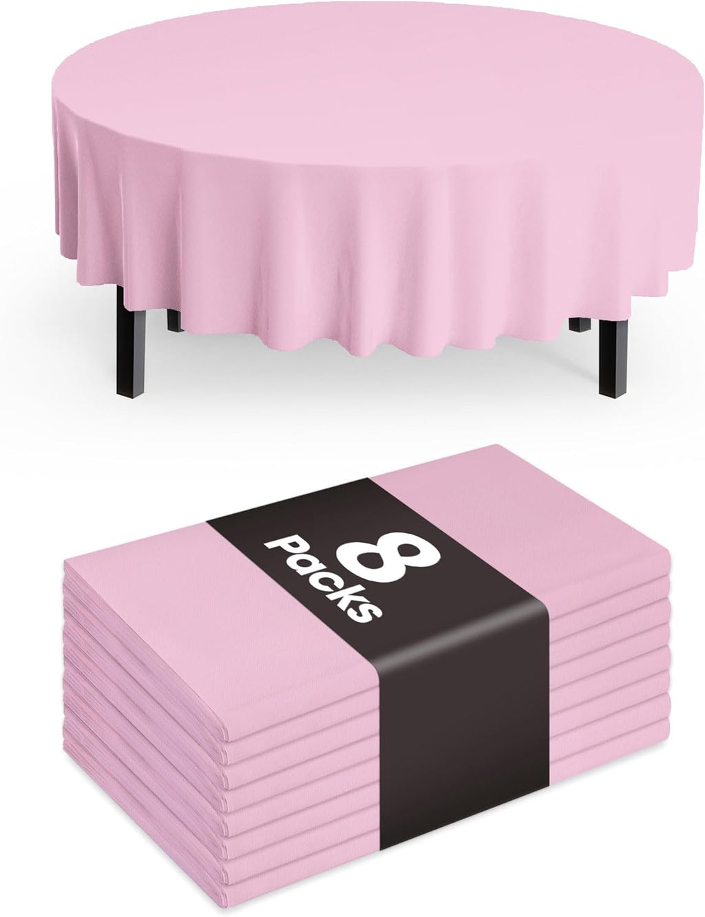Pureegg Disposable Plastic Table Cloths - 84'' Round, Leakproof & Sturdy, Pink | 8 Pack for Easter & Mother's Day