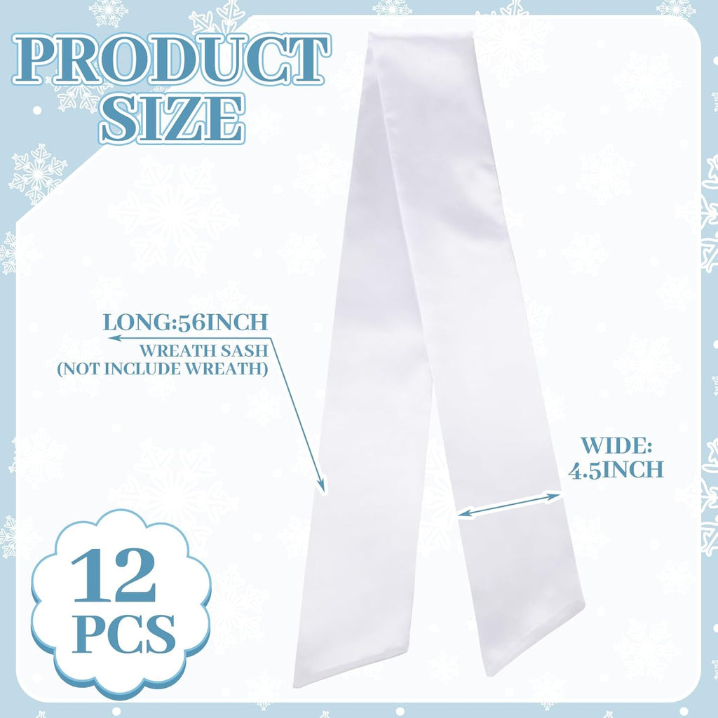 VitalCozy 12 Pcs Wreath Sash - Blank Embroidery Accessories for Indoor/Outdoor Decor | 4.49" X 56.30", White