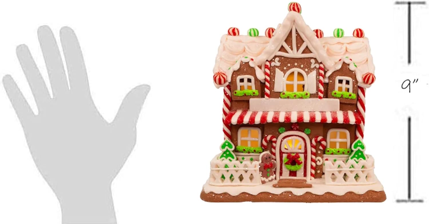 The Bridge Collection Light Up Gingerbread House - Festive Christmas Decor | 9-Inch Holiday Village Figurine