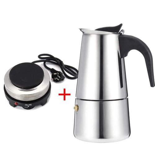MINGBWUTANG 200/450ml Portable Espresso Coffee Maker Moka Pot Stainless Steel with Electric stove Filter Percolator Coffee Brewer Kettle Pot (450ml)