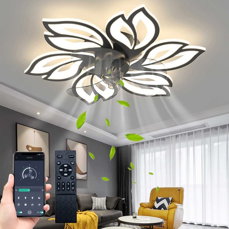 BESKETIE 25.6" Bladeless Ceiling Fan with Lights Remote Control, Modern Low Profile Ceiling Fans with Lights Flush Mount, Dimmable 3 Color 6 Speeds LED Fan Lamp Indoor for Bedroom, Living Room -White
