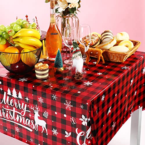Irenare 3-Piece Red and Black Buffalo Plaid Christmas Tablecloth Set, 108x54 Inches