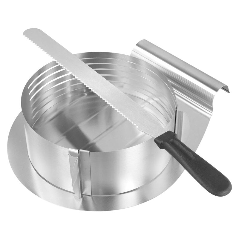 PINGEUI 5 PCS Cake Making Supplies Set, Cake Ring Mold 6 to12 Inch Adjustable Stainless Steel Cake Cutter Leveler, 7 Layer Cake Slicer Cutter